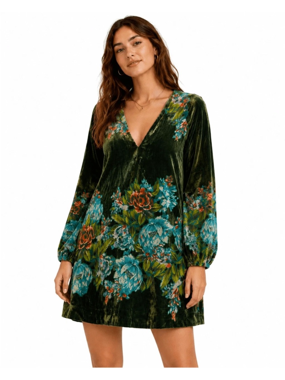 Free People Misha Burnout Green Velvet Floral Dress Size M